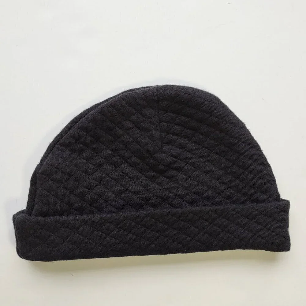 Vintage Gerber Embroidered Skull Baby Beanie Quilted Cotton Black Sz 6-9 Months